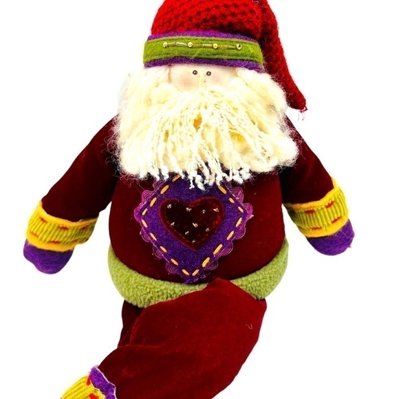 PRIMITIVE Santa Clause Shelf Sitter Christmas Decor Wooden Boots Fuzzy Beard 17” - Picture 10 of 13